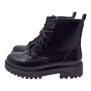 Wonder Nation size 3 big girl black combat/ankle high top boot side zip/lace up